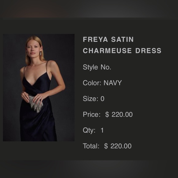BHLDN FREYA SATIN CHARMEUSE NAVY SIZE 0 DRESS - Picture 2 of 2